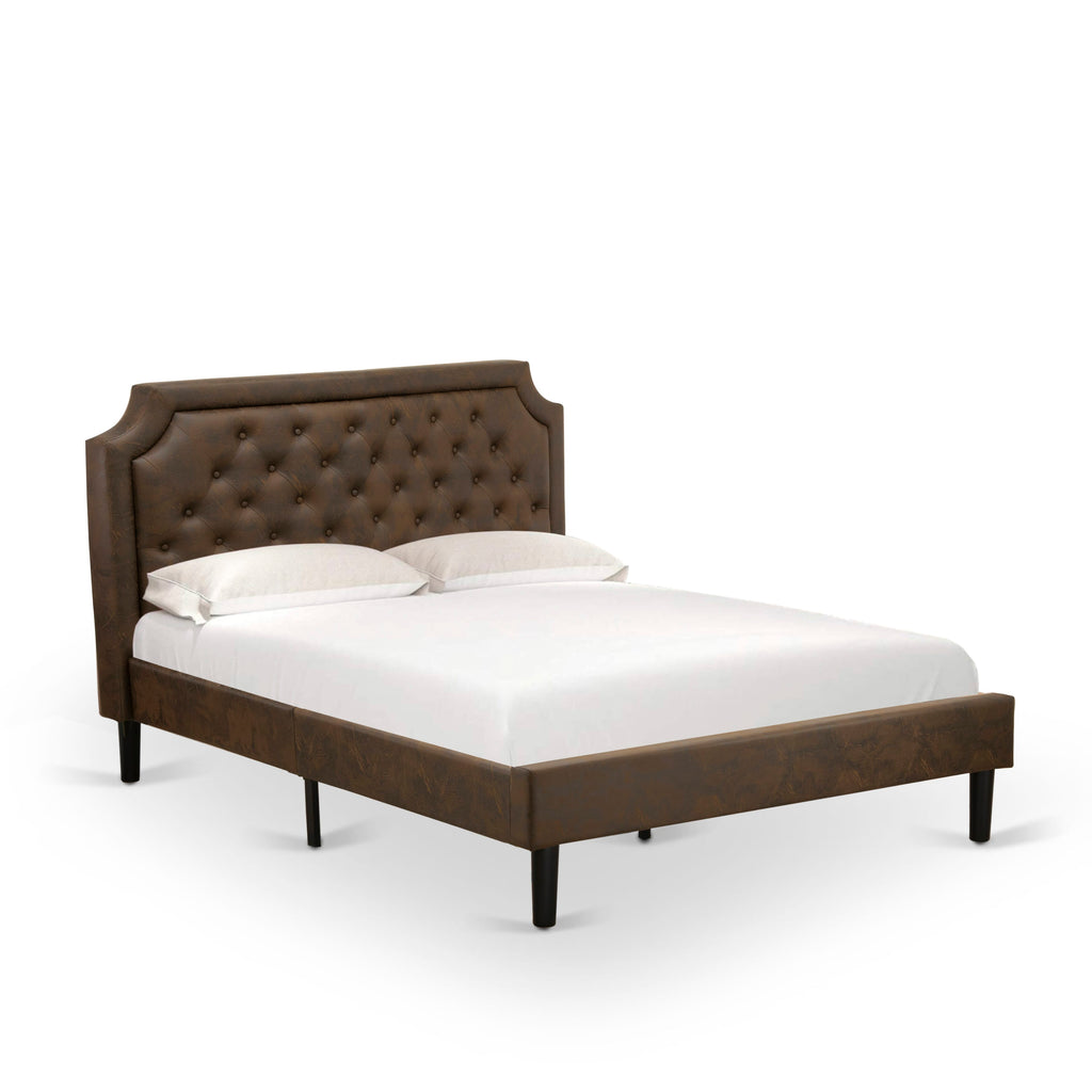 GBF-2K-1 Elegant Queen Bed Black Frame with Upholstered Headboard & Footboard, Robust Wood Rails and Legs - Full Queen Support