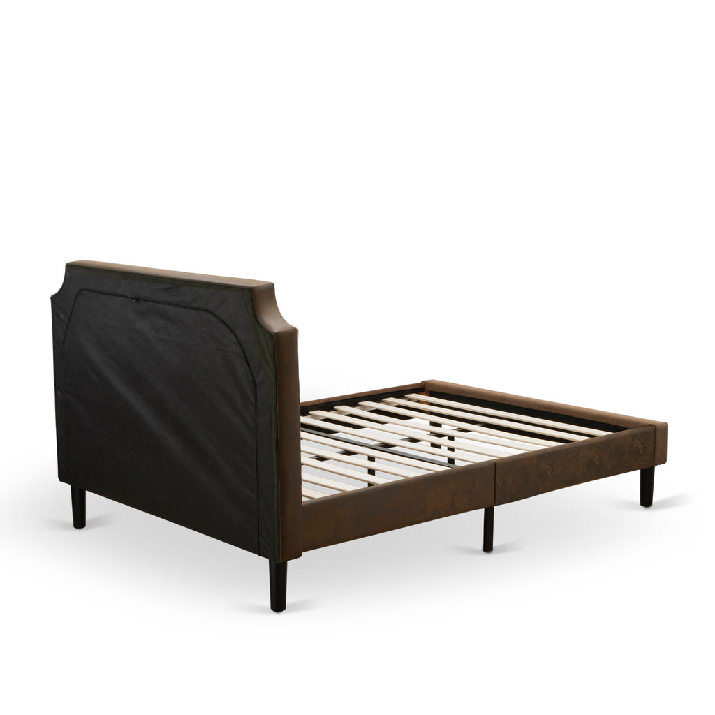 GB25Q-WJOUC Elegant Granbury Trio Queen Faux Leather Bed & Jacobean Side Tables, Dark Brown, Black Accent