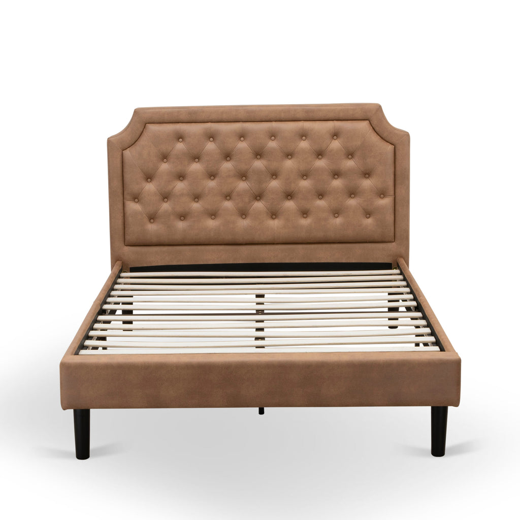 GB28F-2WXU9 Two-Piece Faux Leather Granbury Bedroom Package Button Tufted Double Bed & Rustic Jacobean Accent Table with Rich Brown Details & Black Supports