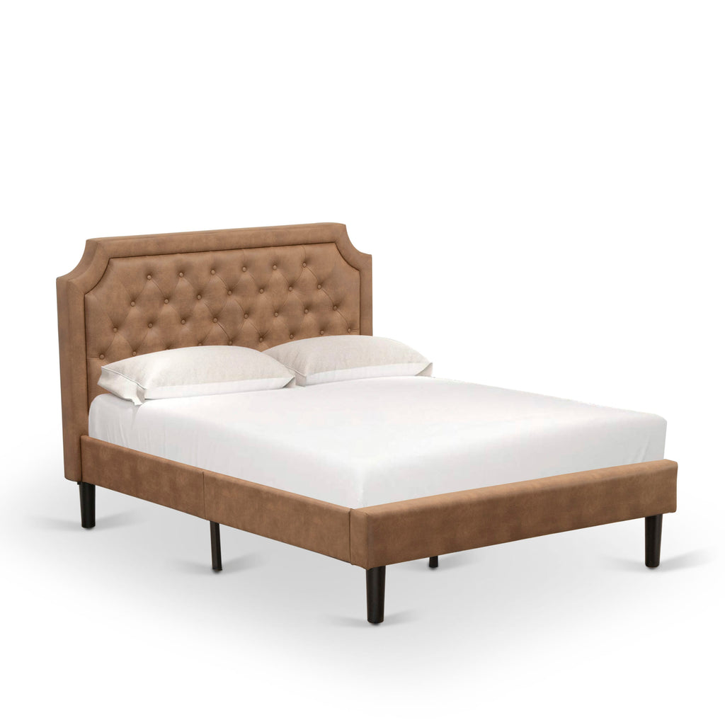 GBF-2E-4 Upholstered Full Bed with Rich Brown Texture and Sturdy Black 9-Leg Frame