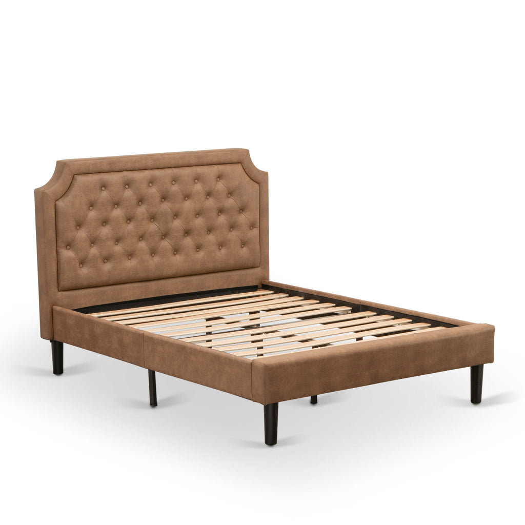GBF-2E-4 Upholstered Full Bed with Rich Brown Texture and Sturdy Black 9-Leg Frame