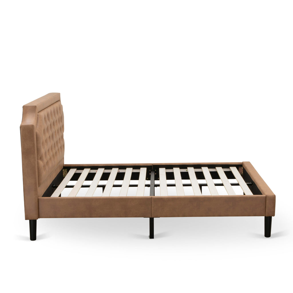 GB28F-TOAUJ Duo Combo Set with a Vintage Vibe Classy Tufted Bed Frame & Chic Mahogany Nightstand in Elegant Brown