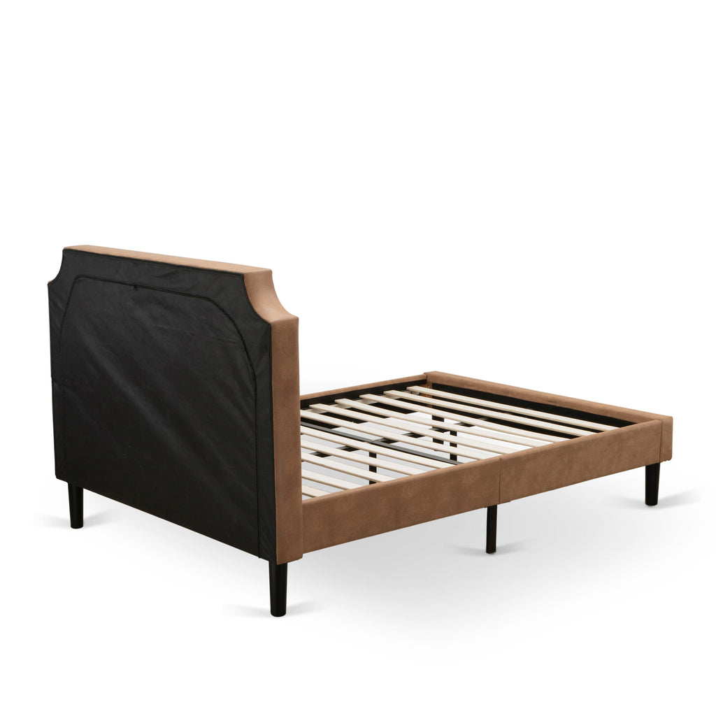 GB28F-2WXU9 Two-Piece Faux Leather Granbury Bedroom Package Button Tufted Double Bed & Rustic Jacobean Accent Table with Rich Brown Details & Black Supports