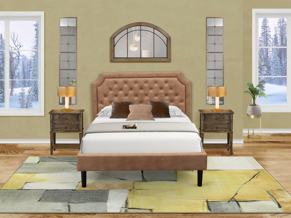 GBF-2E-4 Upholstered Full Bed with Rich Brown Texture and Sturdy Black 9-Leg Frame