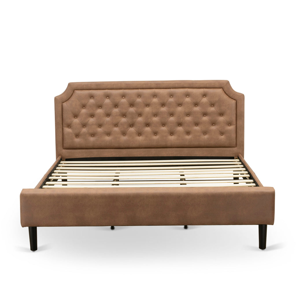 GB28K-A7VOI King Size Bed Collection Faux Leather Frame with Jacobean Night Stands in Brown & Black Finish