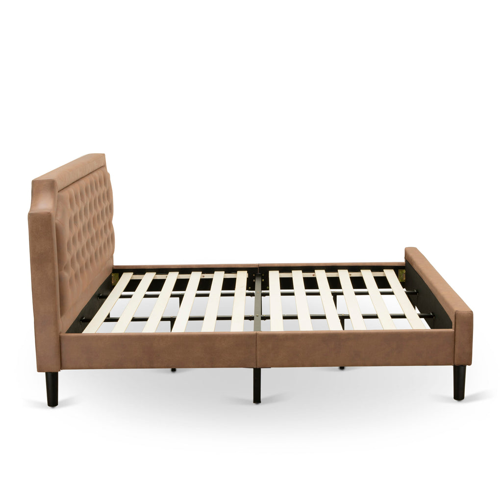 GB28K-77V7V Luxurious Bedroom Combo Button-Tufted King Bed & Jacobean Nightstand, Brown Elegance