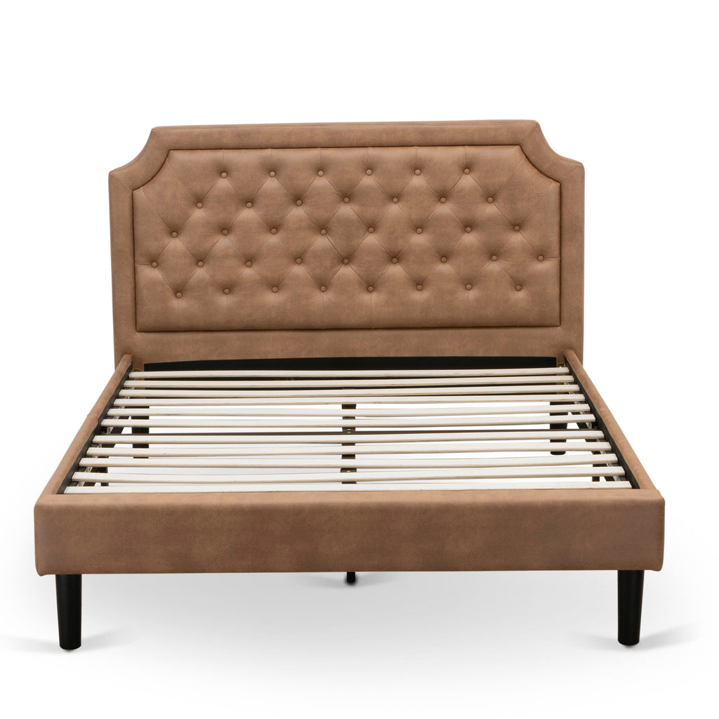 GBF-2B-O Urban Queen Bedframe Textured Brown Upholstery with Sturdy 9-Leg Support and Black Wooden Rails