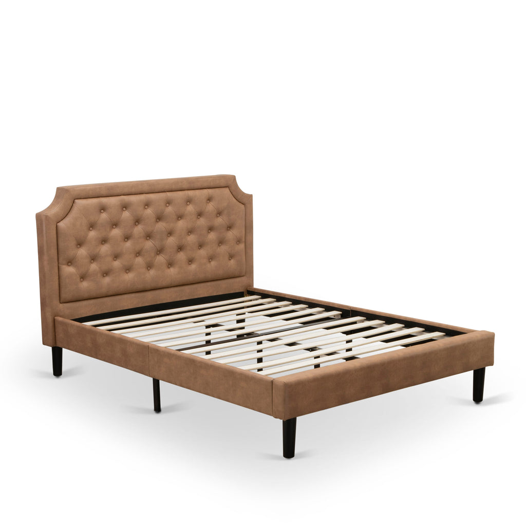 GBF-2B-O Urban Queen Bedframe Textured Brown Upholstery with Sturdy 9-Leg Support and Black Wooden Rails