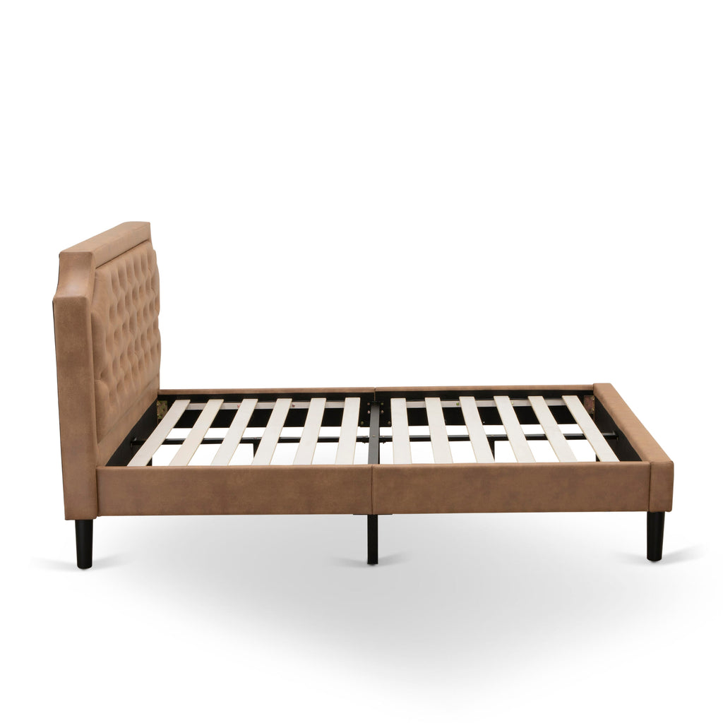 GBF-2B-O Urban Queen Bedframe Textured Brown Upholstery with Sturdy 9-Leg Support and Black Wooden Rails