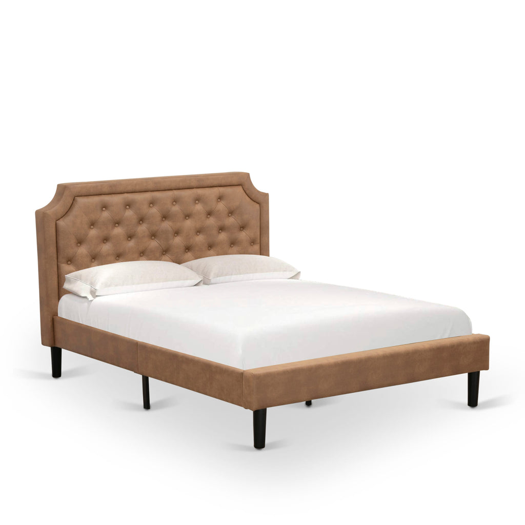 GBF-2B-O Urban Queen Bedframe Textured Brown Upholstery with Sturdy 9-Leg Support and Black Wooden Rails
