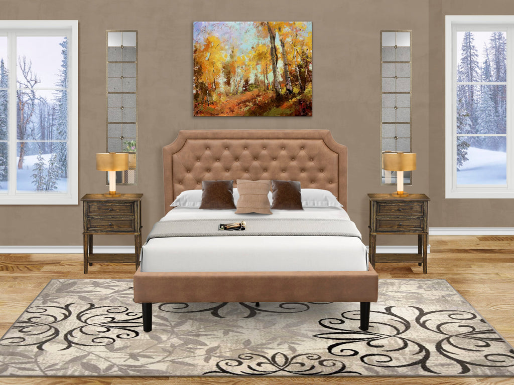 GBF-2B-O Urban Queen Bedframe Textured Brown Upholstery with Sturdy 9-Leg Support and Black Wooden Rails