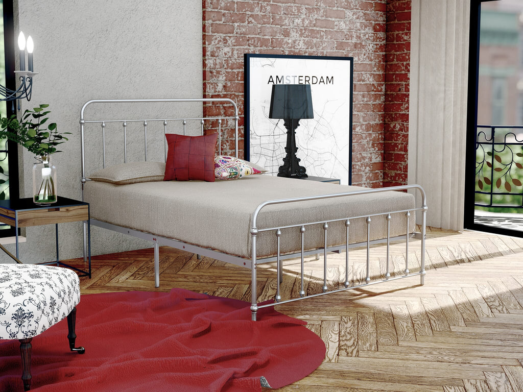 GDFBSCP 6-Legged Full-Sized Garland Bed Frame, Durable Metal Construction with Silver Finishing