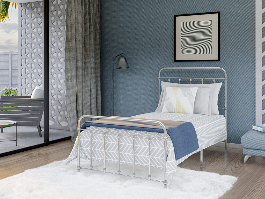 GDTBSFV Sleek Garland Twin Bed Frame with 6 Robust Metal Legs in Elegant Metallic Finish