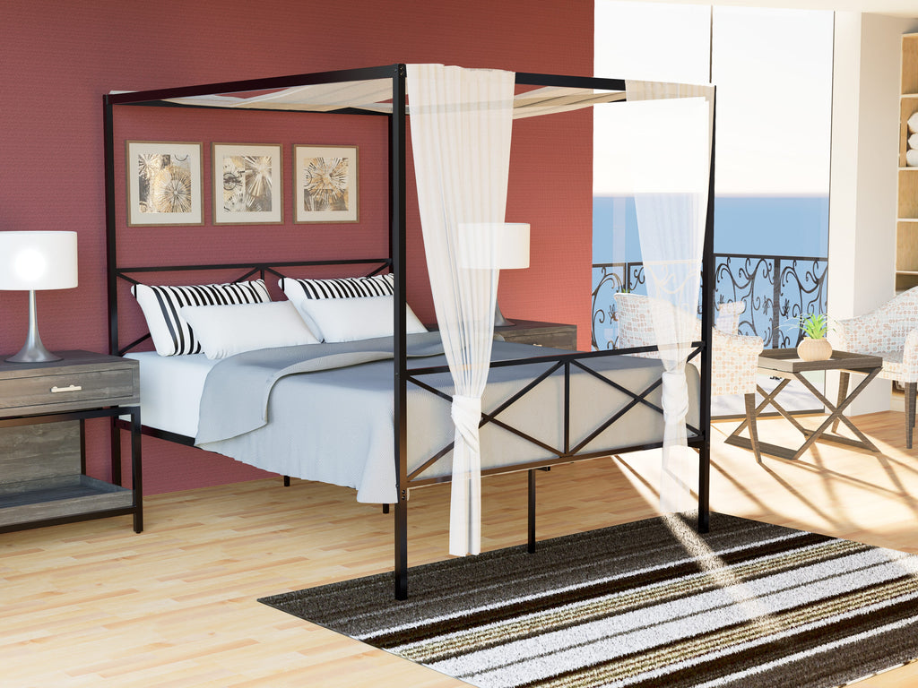 GEQCBKH Stylish Glendale Metal Platform Bed with Intricate Canopy Frame and Enhanced Structure