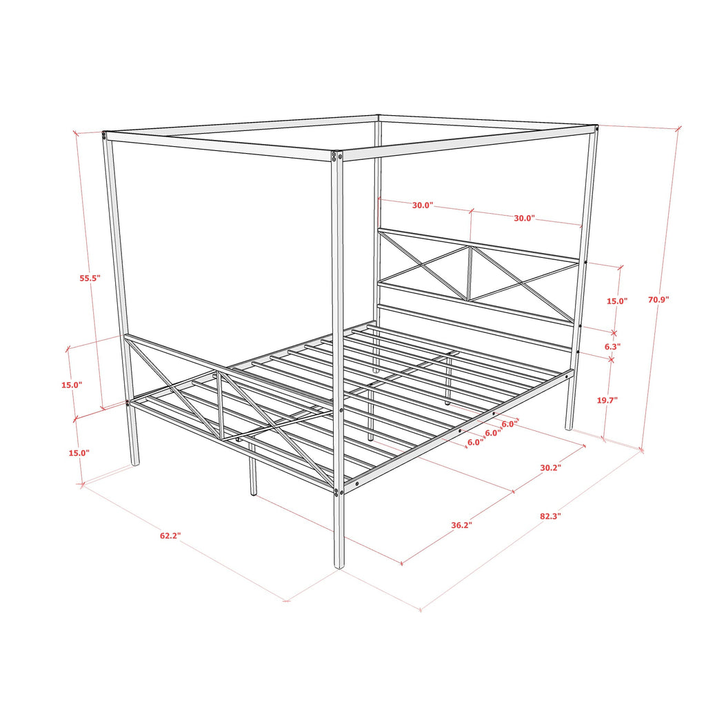 GEQCBKH Stylish Glendale Metal Platform Bed with Intricate Canopy Frame and Enhanced Structure