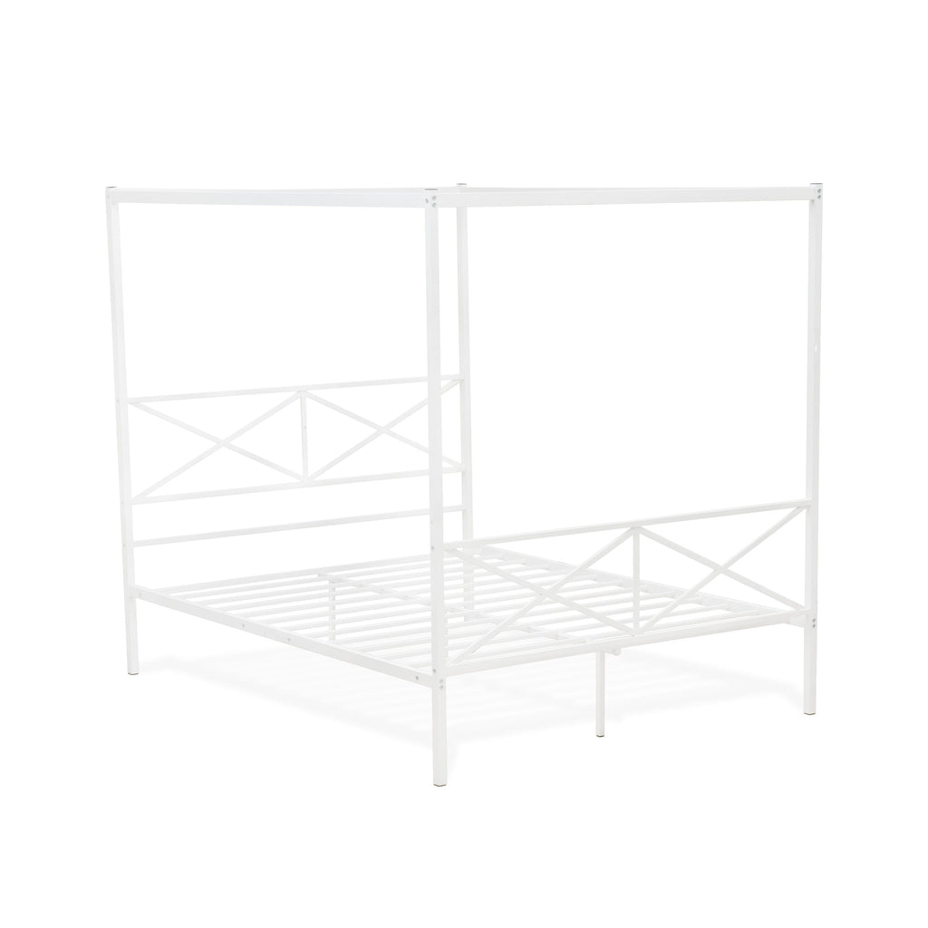 GEQCWJO Glendale Queen Canopy Metal Bed Frame with Contemporary Headboard and Footboard Design