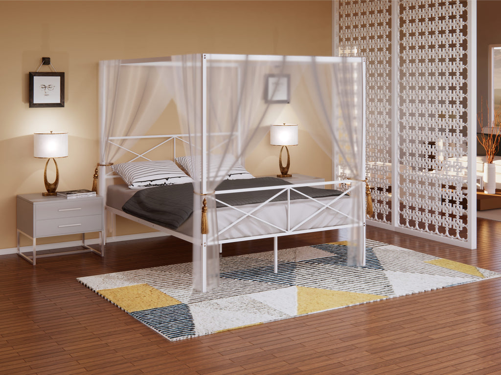 GEQCWJO Glendale Queen Canopy Metal Bed Frame with Contemporary Headboard and Footboard Design