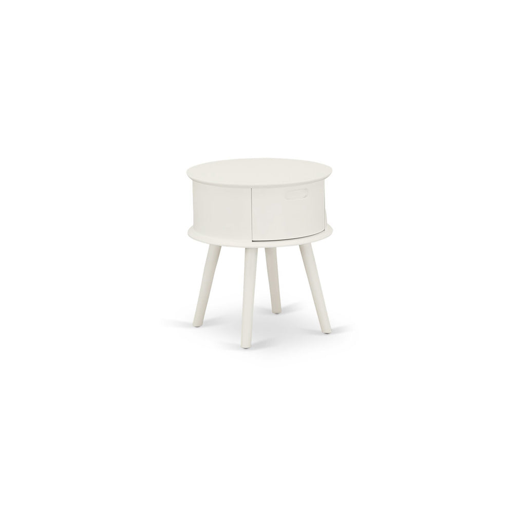 GONE0I Gordon Circular Bedside Table with Drawer and White Finish