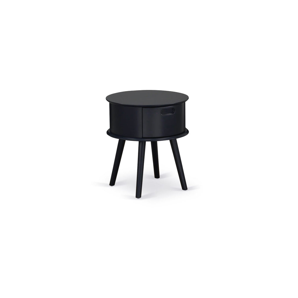 GONE1I Sleek Gordon Round Side Table with Handy Drawer and Elegant Black Finish