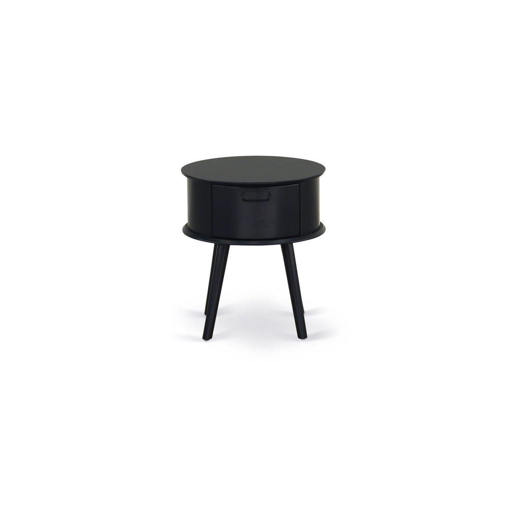 GONE1I Sleek Gordon Round Side Table with Handy Drawer and Elegant Black Finish