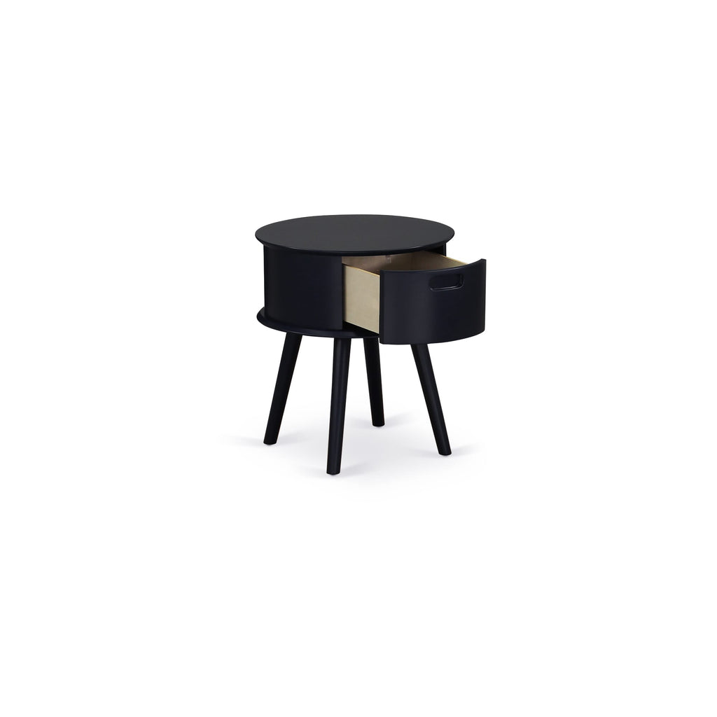 GONE1I Sleek Gordon Round Side Table with Handy Drawer and Elegant Black Finish