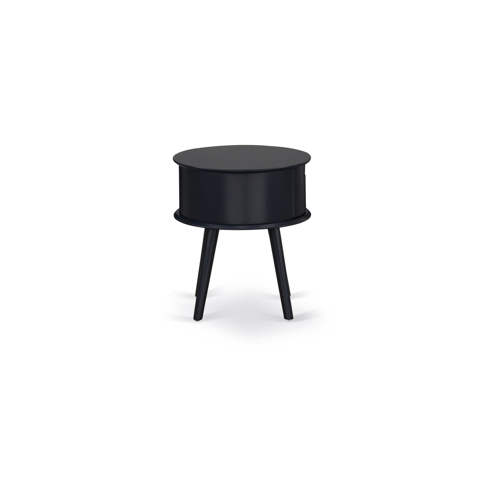 GONE1I Sleek Gordon Round Side Table with Handy Drawer and Elegant Black Finish