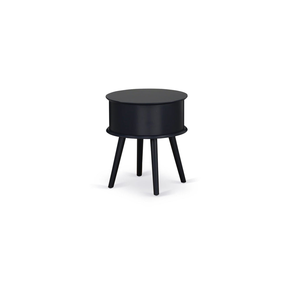 GONE1I Sleek Gordon Round Side Table with Handy Drawer and Elegant Black Finish
