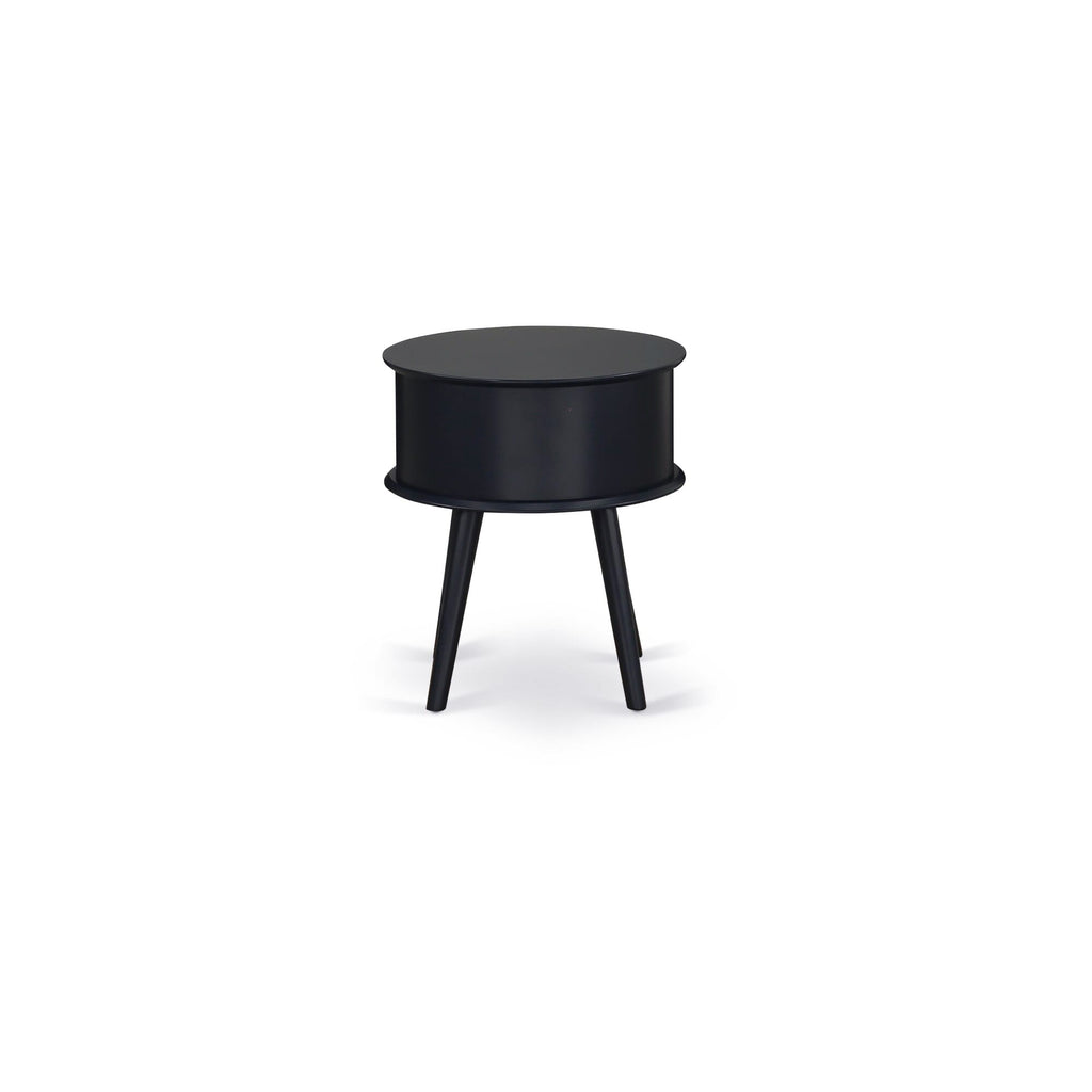 GONE1I Sleek Gordon Round Side Table with Handy Drawer and Elegant Black Finish