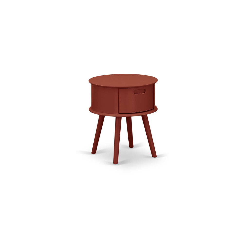 Round End Table Night Stand with GONE1M  Drawer in Luxurious Burgundy Finish
