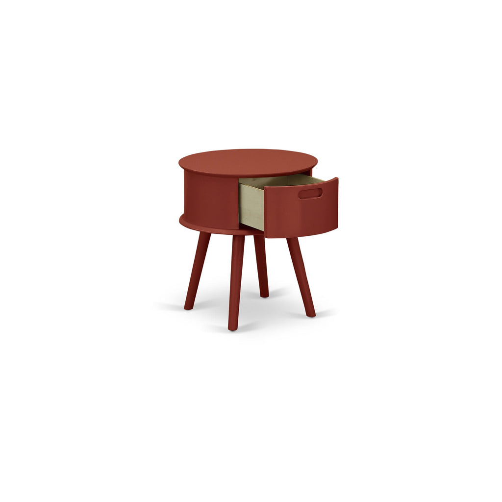 Round End Table Night Stand with GONE1M  Drawer in Luxurious Burgundy Finish