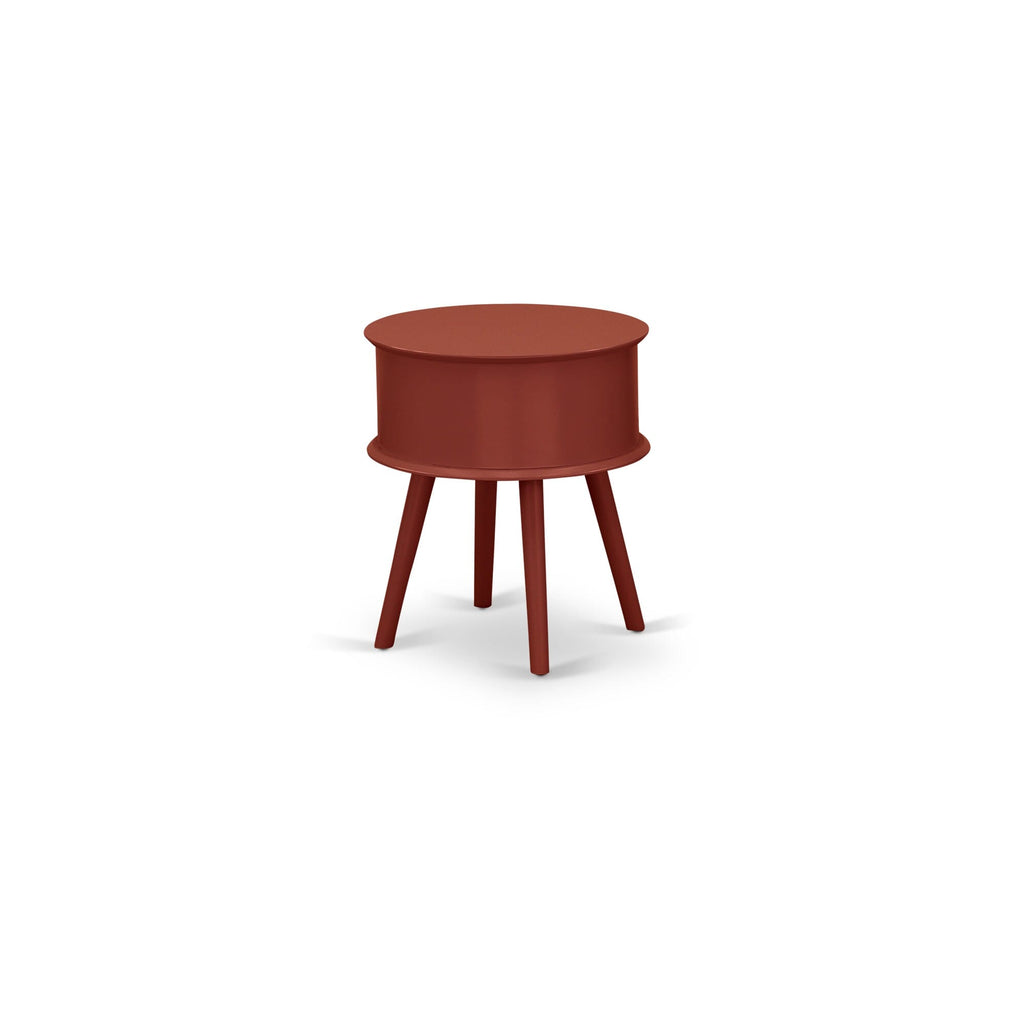 Round End Table Night Stand with GONE1M  Drawer in Luxurious Burgundy Finish
