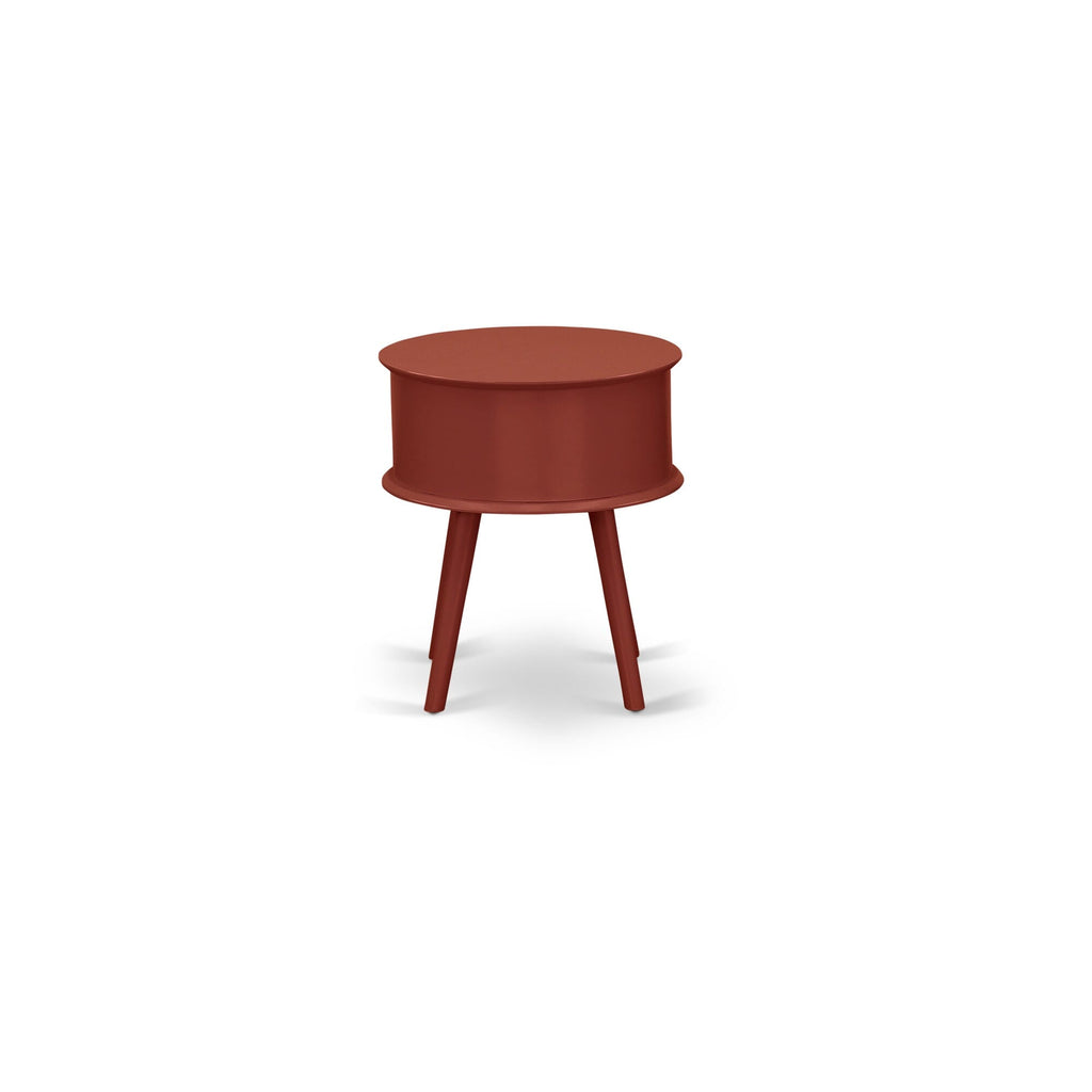 Round End Table Night Stand with GONE1M  Drawer in Luxurious Burgundy Finish
