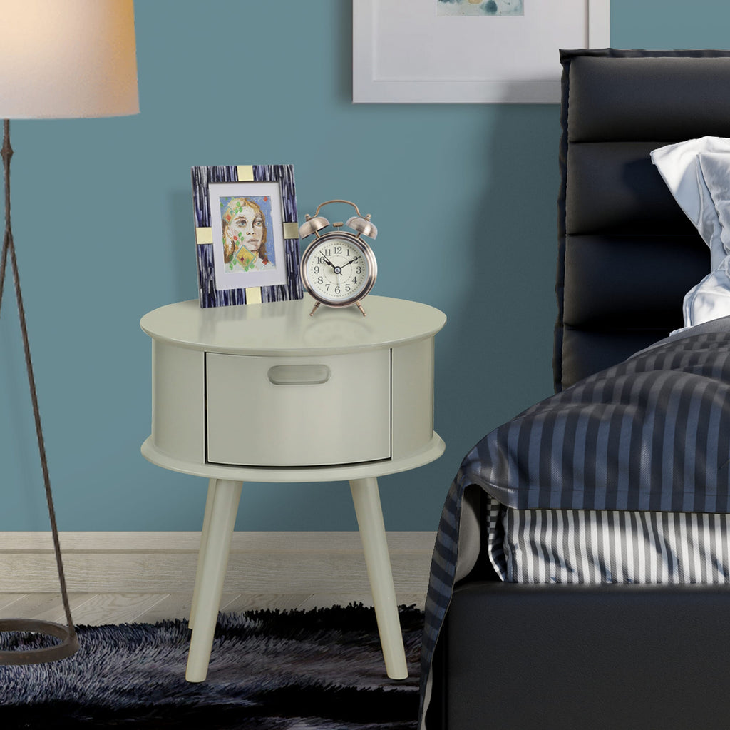 GONE17 Stylish Round Urban Gray Stand with Drawer for Night or End Table Use