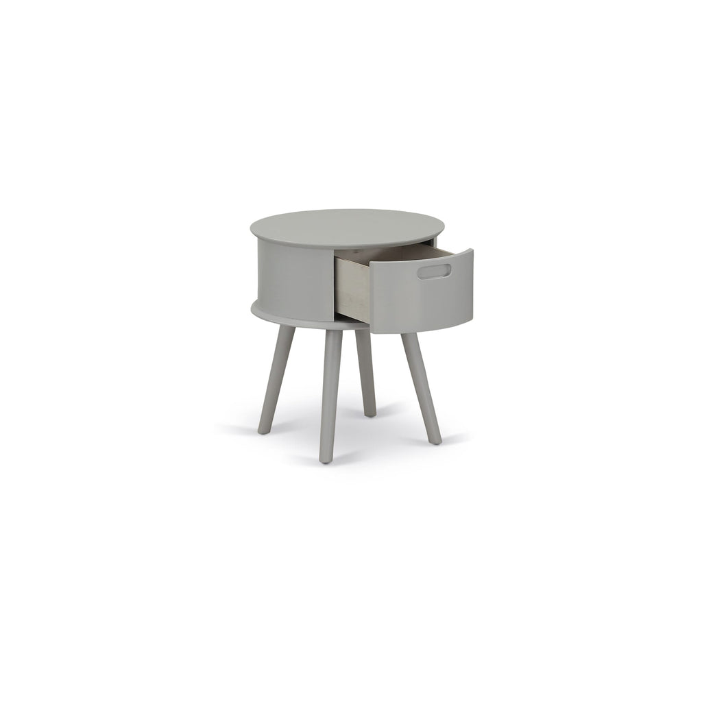 GONE17 Stylish Round Urban Gray Stand with Drawer for Night or End Table Use