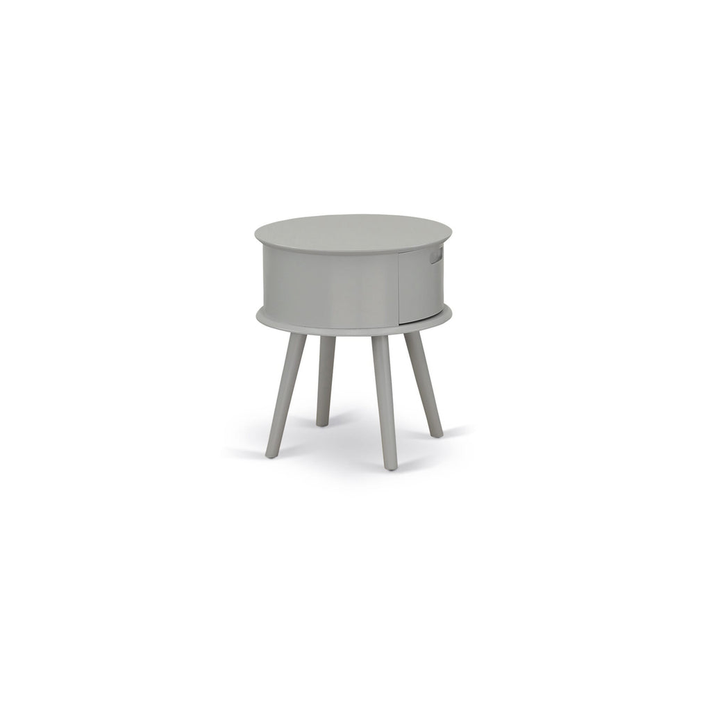 GONE17 Stylish Round Urban Gray Stand with Drawer for Night or End Table Use