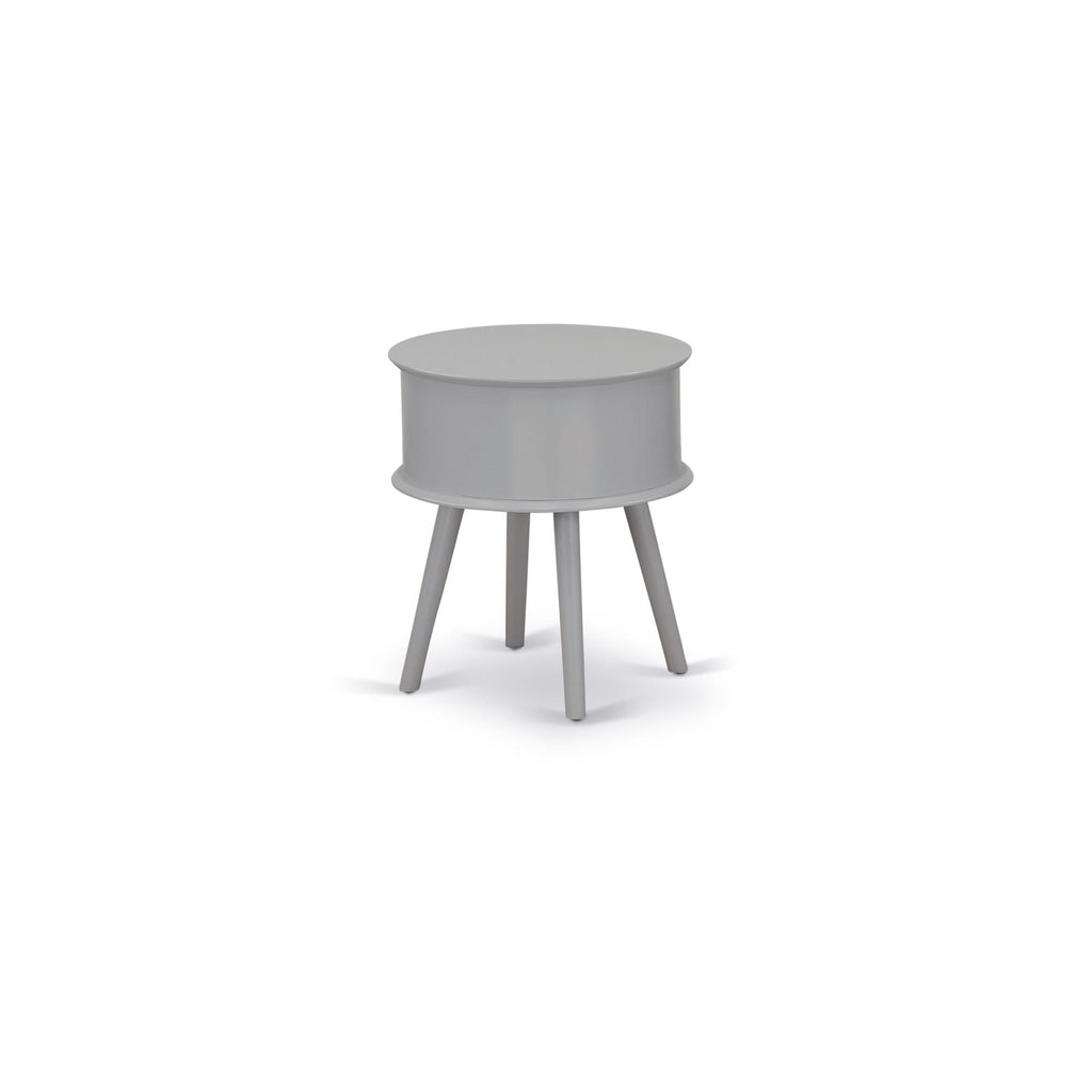 GONE17 Stylish Round Urban Gray Stand with Drawer for Night or End Table Use