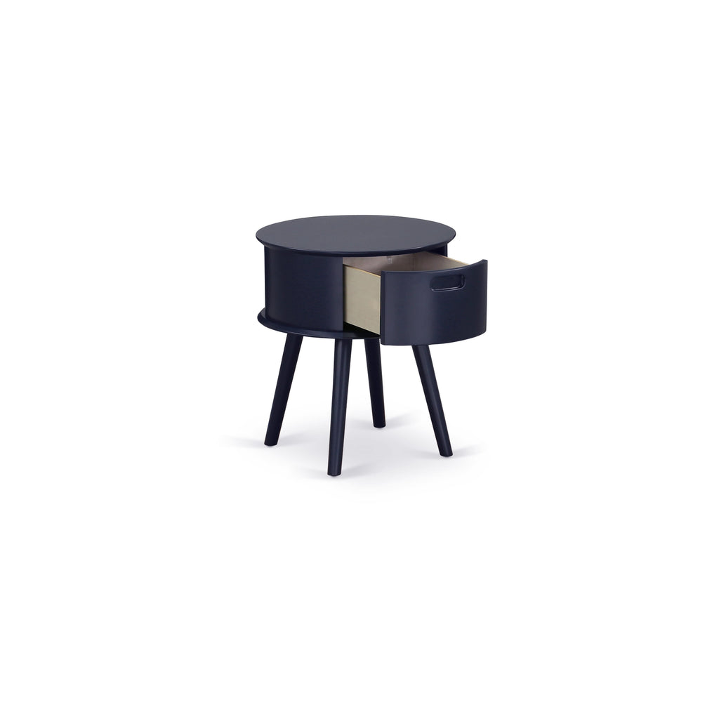 FN11Q-7LQTK 2-Piece Bedroom Ensemble with Sturdy Bed Frame and Nightstand in Rich Denim Blue Fabric Blend
