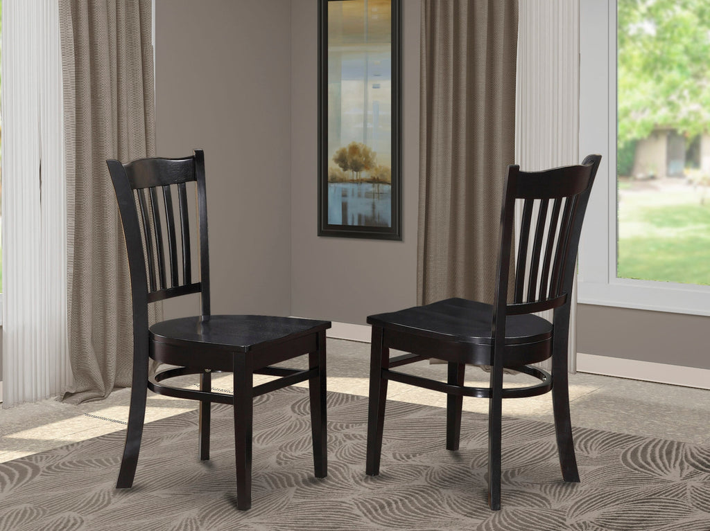 GRC-B8E-X Elegant Wood Slatted Back Chairs for Dining Areas, Wood Seat, Set of 2, in Charcoal Shade