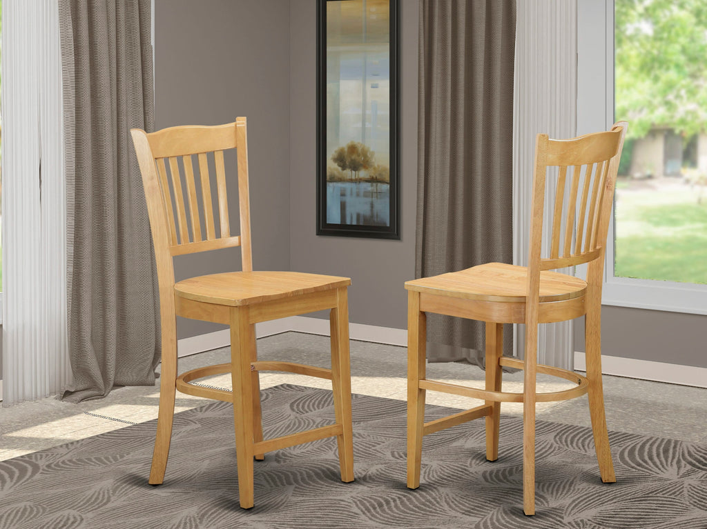 GRS-OXU-3 Stylish Slat Back Oak High Stools, Pair of Wooden Seating for Counters
