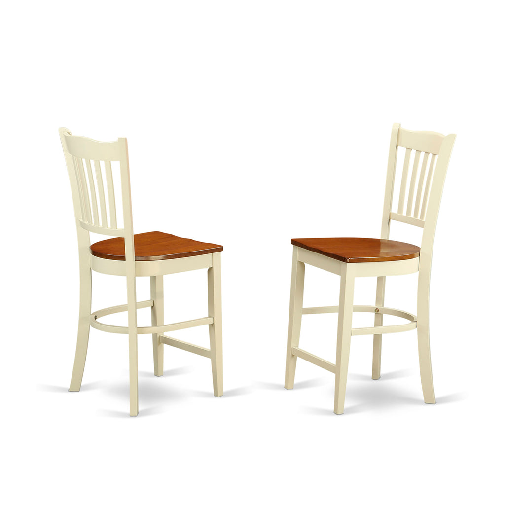 VNGR3-XIV-B - 3-Piece Counter Dining Ensemble for Compact Areas with Square Table and Two Chairs, Buttermilk & Cherry