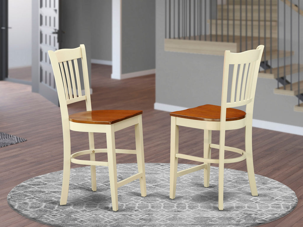GRS-WHY-O Elegant Groton Set of 2 Barstools with Slatted Backrest and Wooden Seat, Buttermilk & Cherry Finish