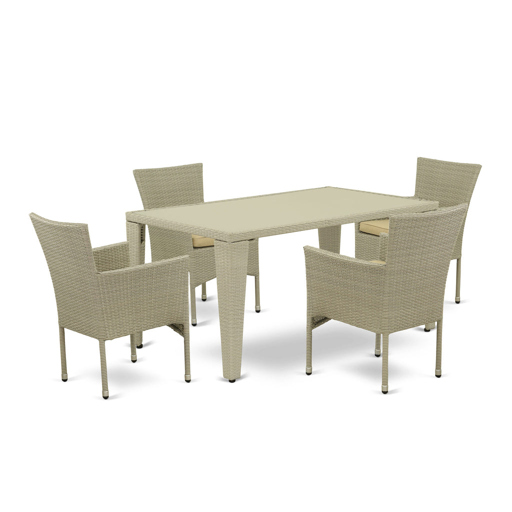 GUBK5-GHX Outdoor Dining Ensemble Elegant 5-Piece Wicker Set with Table and Cushioned Armchairs