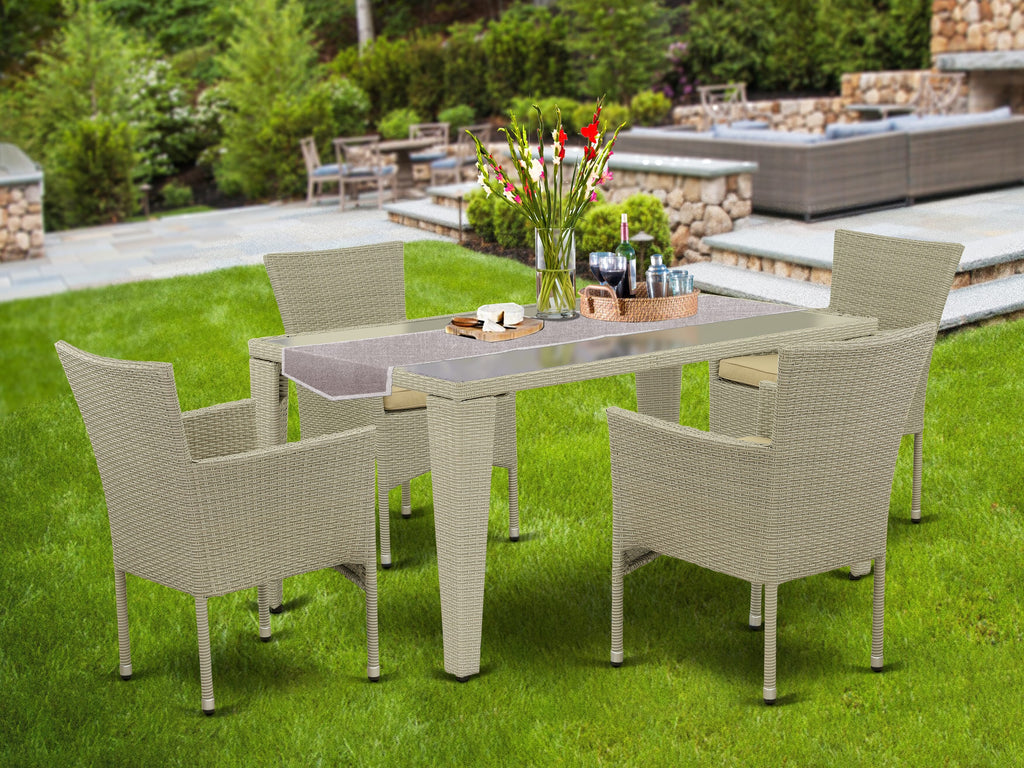 GUBK5-GHX Outdoor Dining Ensemble Elegant 5-Piece Wicker Set with Table and Cushioned Armchairs