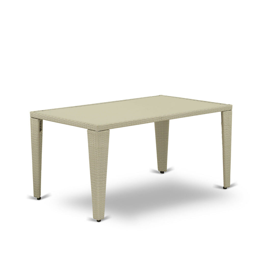 GUOS7-WGE 7-Piece Patio Set with Glass-topped Table & 6 Cushioned Armchairs in Natural Linen