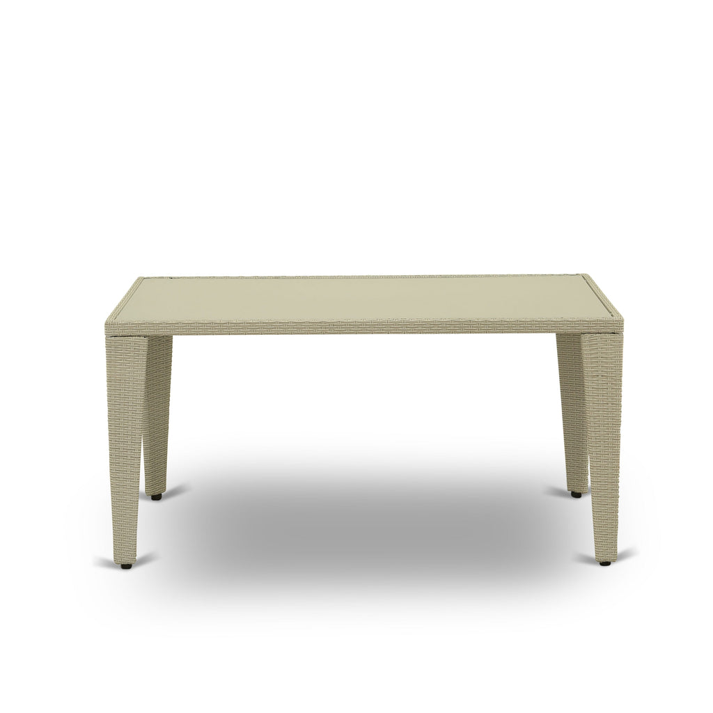GUOS7-WGE 7-Piece Patio Set with Glass-topped Table & 6 Cushioned Armchairs in Natural Linen