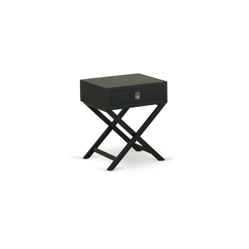 HANE16 Elegant Hamilton Black Square End Table With Chic Drawer Night Stand