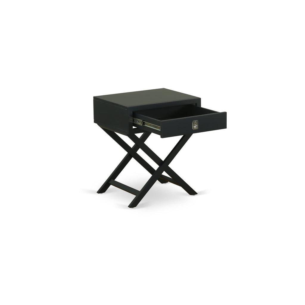 HANE16 Elegant Hamilton Black Square End Table With Chic Drawer Night Stand