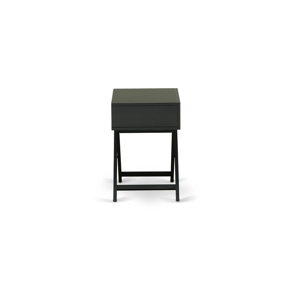 HANE16 Elegant Hamilton Black Square End Table With Chic Drawer Night Stand