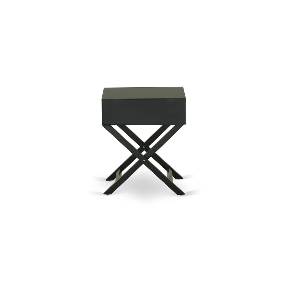 HANE16 Elegant Hamilton Black Square End Table With Chic Drawer Night Stand