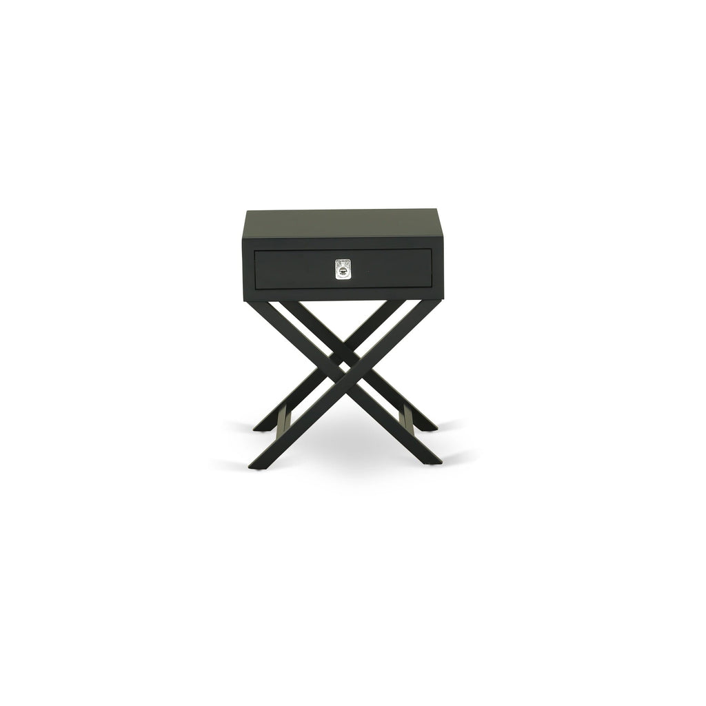 HANE16 Elegant Hamilton Black Square End Table With Chic Drawer Night Stand